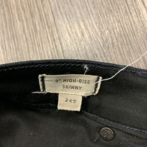 Madewell 9" Mid Rise Skinny Jeans Women 24 x 28 Tall ISKO Stay Black Raw Hem - Picture 9 of 12